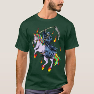 Camiseta Grim Reaper Com Incêndio Do Unicórnio