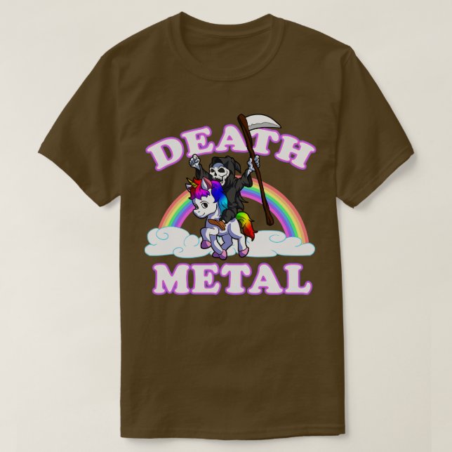 Camiseta Grim Reaper Dirigindo Música do Unicorn Death Meta (Frente do Design)