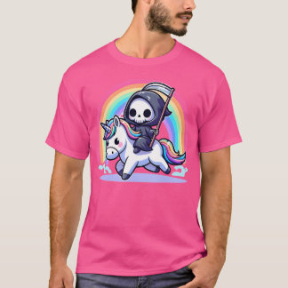 Camiseta Grim Reaper Dirigindo Unicorn Funny Rainbow Heavy 