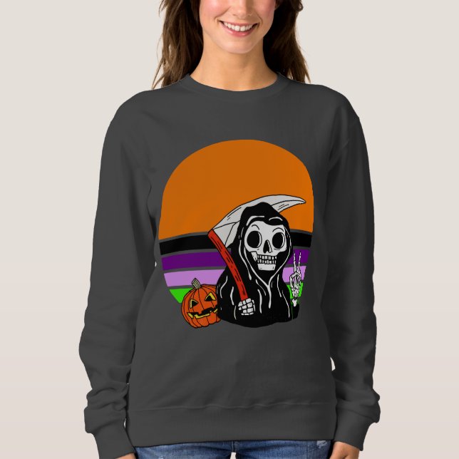Camiseta Grim Reaper - Halloween Sunset Jack O'Lantern (Frente)