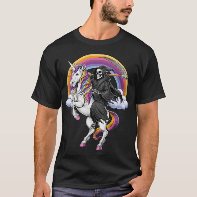 Camiseta Grim Reaper Riding Unicorn (Frente)