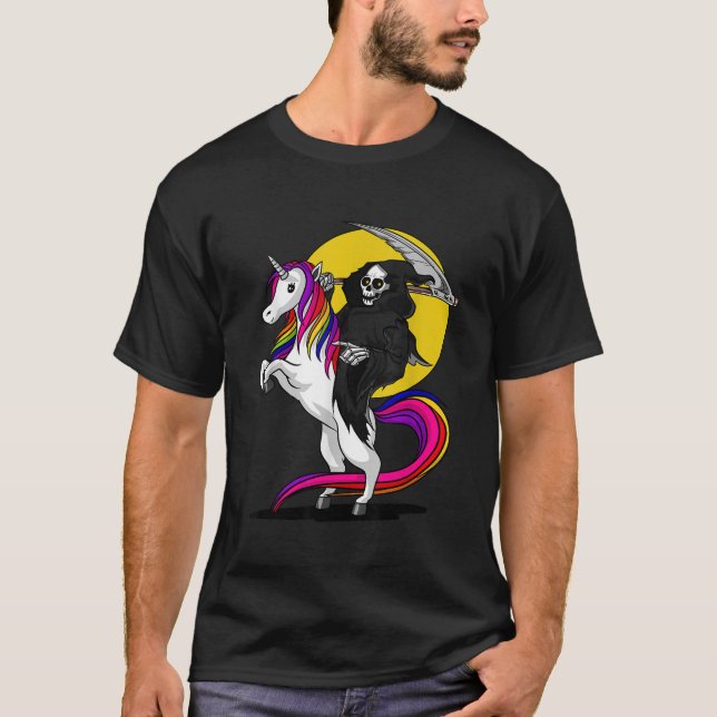 Camiseta Grim Reaper Skeleton Death Dirigindo o Hallowee do (Frente)