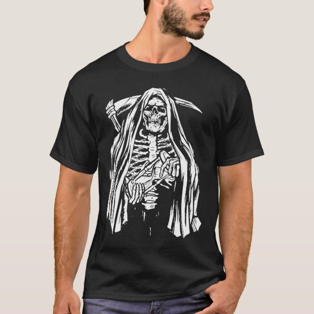 Camiseta Grim Reaper Skeleton Spooky Gótico Halloween Costu (Frente)
