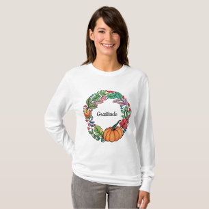 Camiseta Grinalda bonita da abóbora da aguarela com folhas