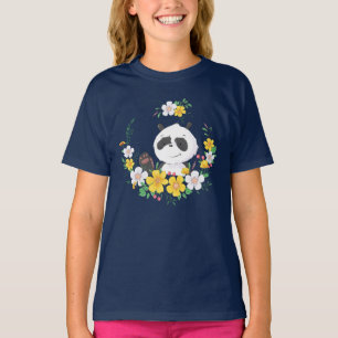 Camiseta Grinalda bonito das flores da panda do bebê