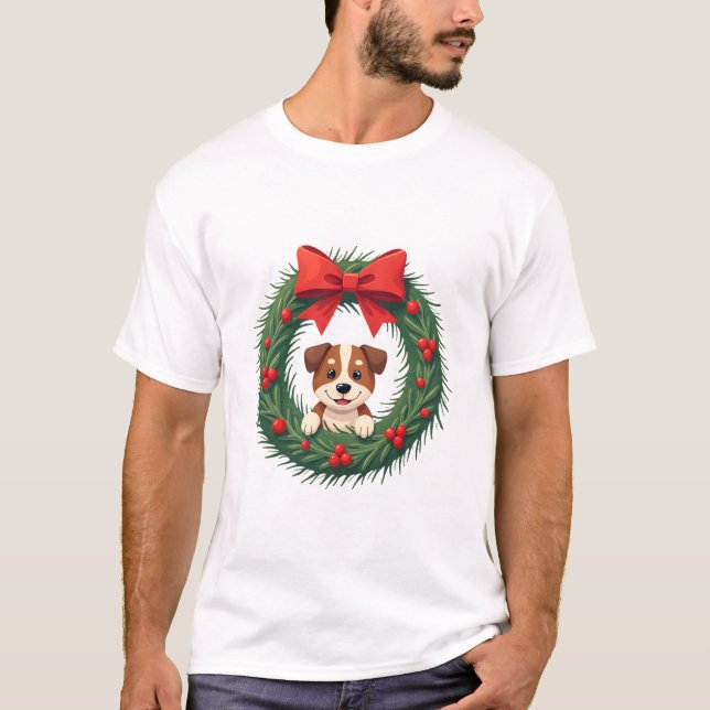 Camiseta Grinalda De Natal Com Nariz De Cachorro Fofo Mãe D (Frente)
