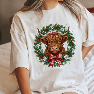 Camiseta Grinalda de Natal de Vaca das Terras Altas Fofa