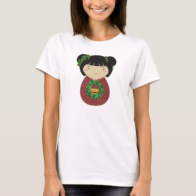 Camiseta Grinalda do Natal de Kokeshi (Frente)