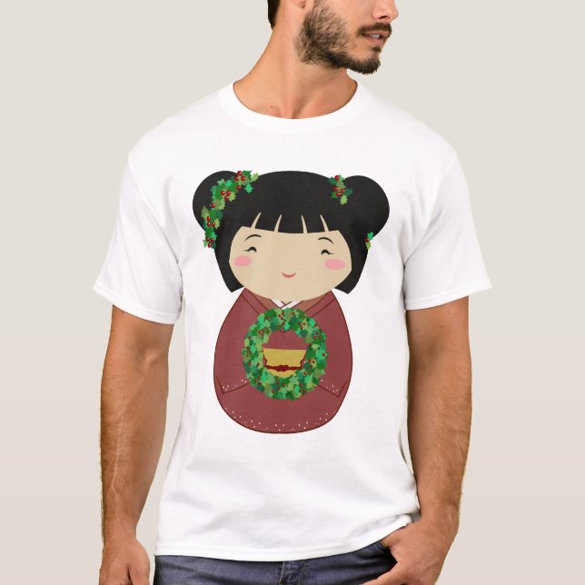 Camiseta Grinalda do Natal de Kokeshi (Frente)