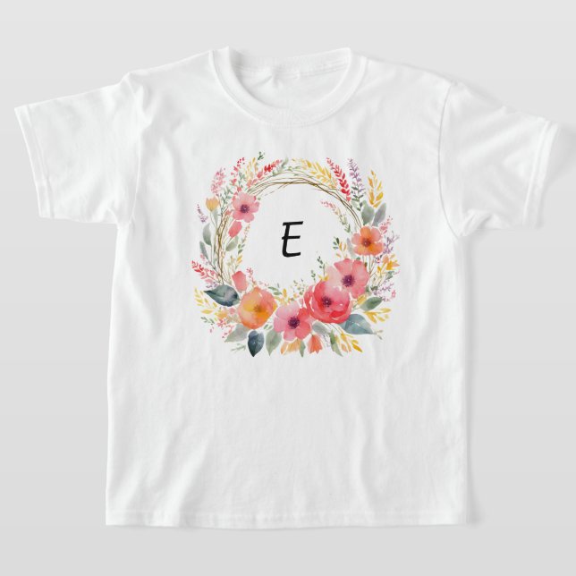 Camiseta Grinalda Floral Bonita Flores Elegantes Monogramad (Postura )