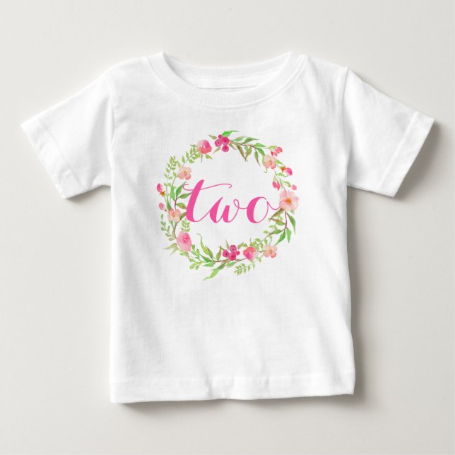 Camiseta Grinalda floral da aguarela do bebé do segundo (Frente)