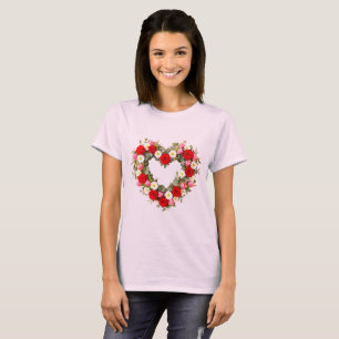 Camiseta Grinalda Floral em Forma de Coração Rosas Margarid
