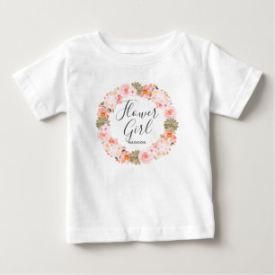 Camiseta Grinalda Floral Moderna de Menina de Flor Rosa Chi