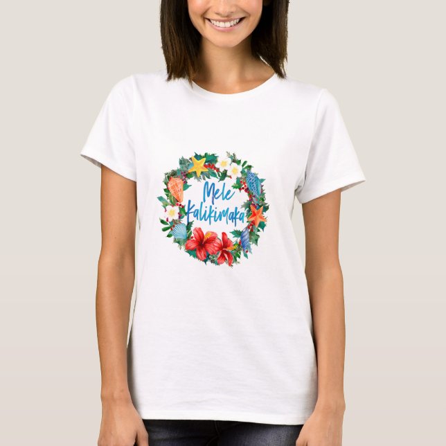 Camiseta Grinalda havaiana do Natal de Mele Kalikimaka (Frente)