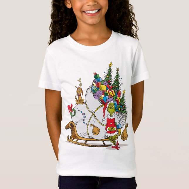Camiseta Grinch Clássico | Grinch & Max com Trenó (Frente)