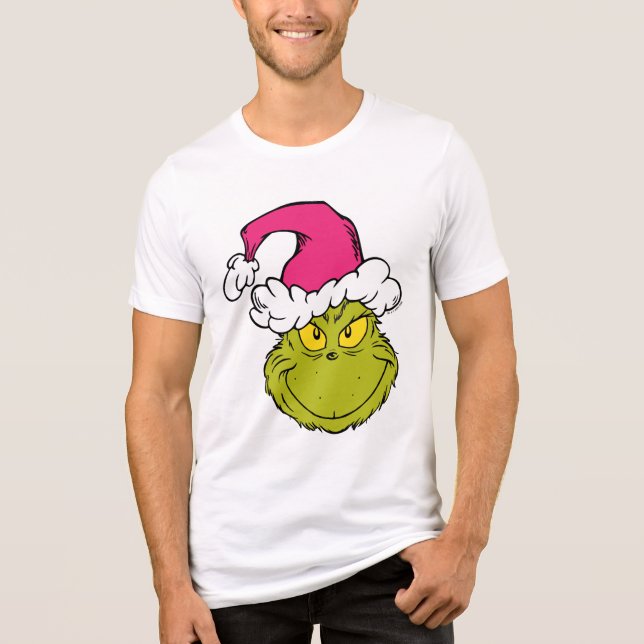 Camiseta Grinch com Chapéu de Papai Noel Rosa (Frente)
