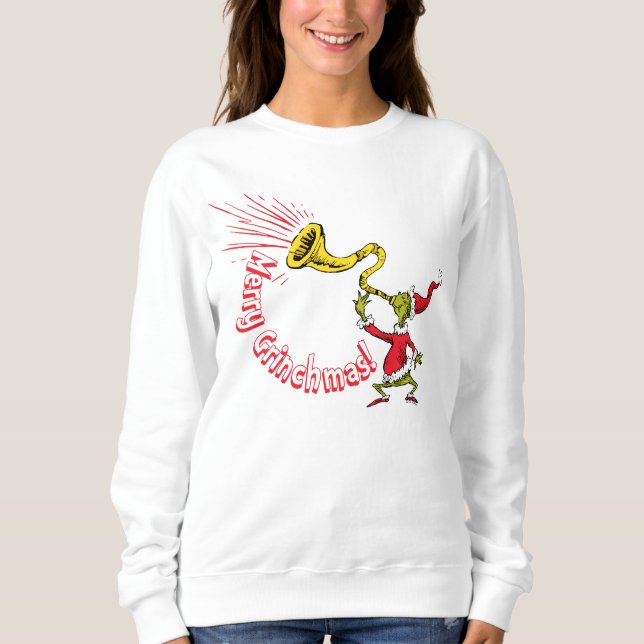 Camiseta Grinch Tocando a Corneta do Grinchmas Alegre (Frente)
