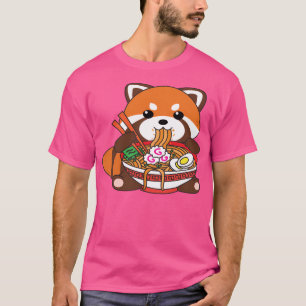 Camiseta Grito Kawaii Vermelho Panda Comendo Ramen Noodles