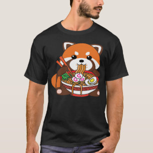 Camiseta Grito Kawaii Vermelho Panda Comendo Ramen Noodles