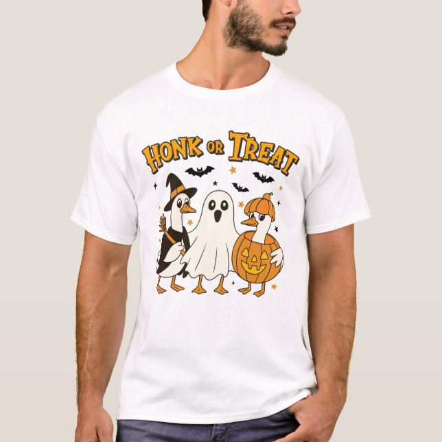 Camiseta Grito ou Truque Ganso de Halloween (Frente)