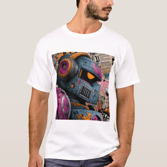 Camiseta Gritty Graffiti Robot with Headphones — Street Art (Frente)