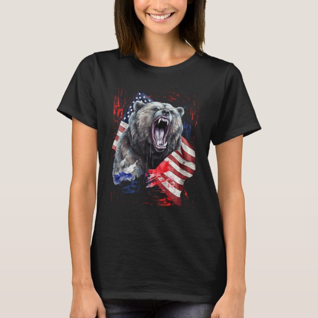 Camiseta Grizzly Bear Grunge American Flag 4th Of July Patr (Frente)