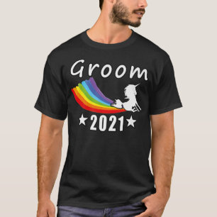 Camiseta Groom 2021 Unicorn Rainbow Gay LGBT Engraçado