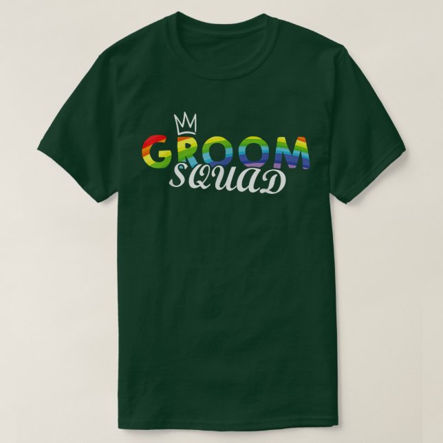Camiseta Groom Squad Rainbow Flag Pride LGBTQ Wedding Party (Frente do Design)