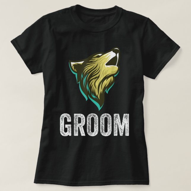 Camiseta Grooms Wolf Bachelor Wedding Groomsmen Team Party  (Frente do Design)