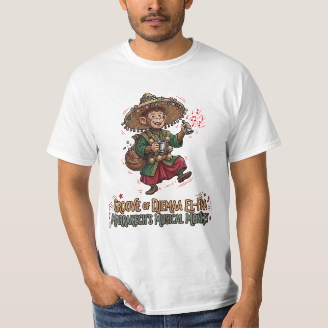 Camiseta Groove de Djemaa El-Fna Marrakech Macaco Musical (Frente)