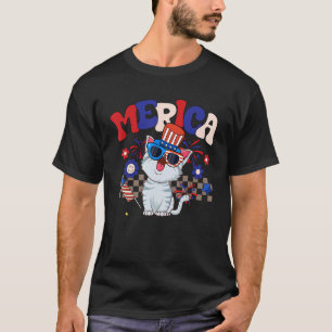 Camiseta Groovica Merica Cat Sunglass USA Flag Funny 4th Of