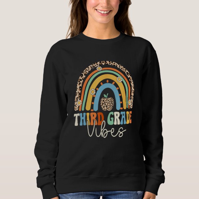 Camiseta Groovy 3rd Grade Vibes Back To School Rainbow Leop (Frente)