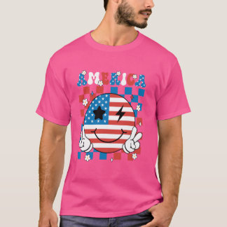 Camiseta Groovy America Smile Face Patriótica 4º de julho