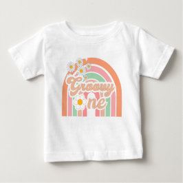 Camiseta groovy arco-íris um primeiro aniversário