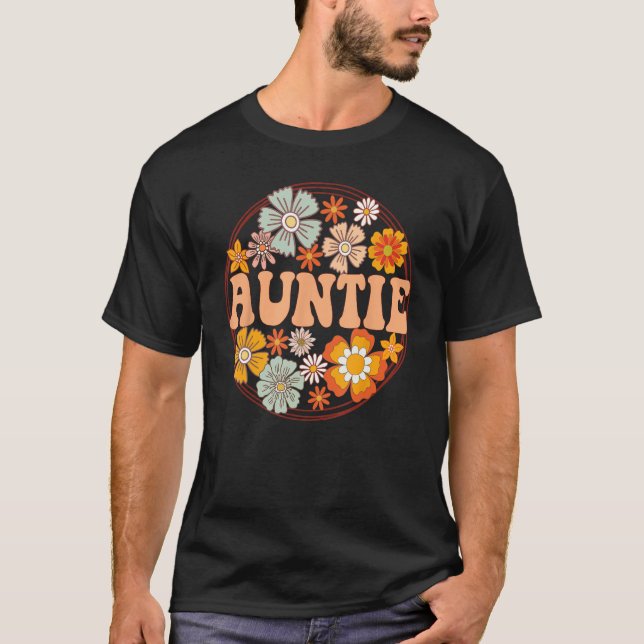 Camiseta Groovy Auntie Retro Flowers Women Mother s Day Aun (Frente)