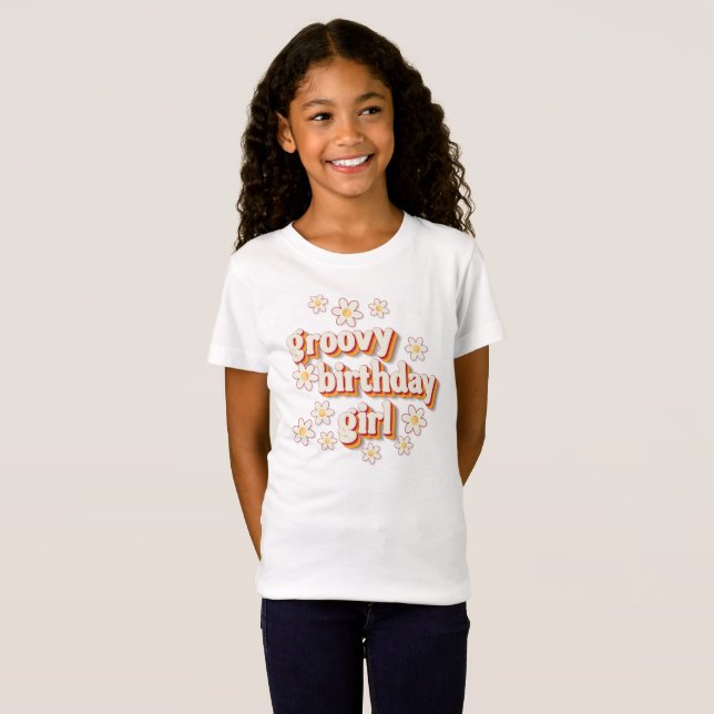Camiseta Groovy Birthday Girl T Shirt | Retro Daisy Boho Pa (Frente Completa)