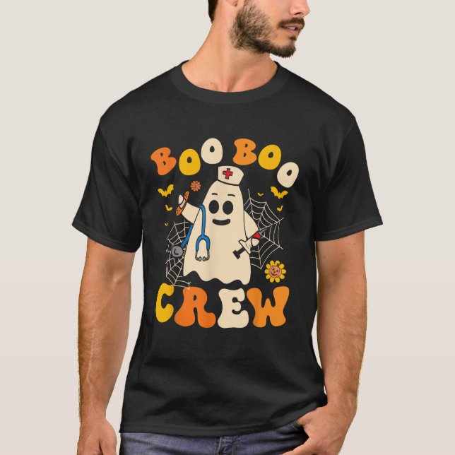 Camiseta Groovy Boo Crew Nurse Funny Ghost Women Halloween  (Frente)