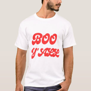 Camiseta Groovy Boo Yall Tipografia Retro de Halloween