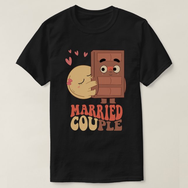 Camiseta Groovy Casado Casal Pancake Chocolate Amor (Frente do Design)