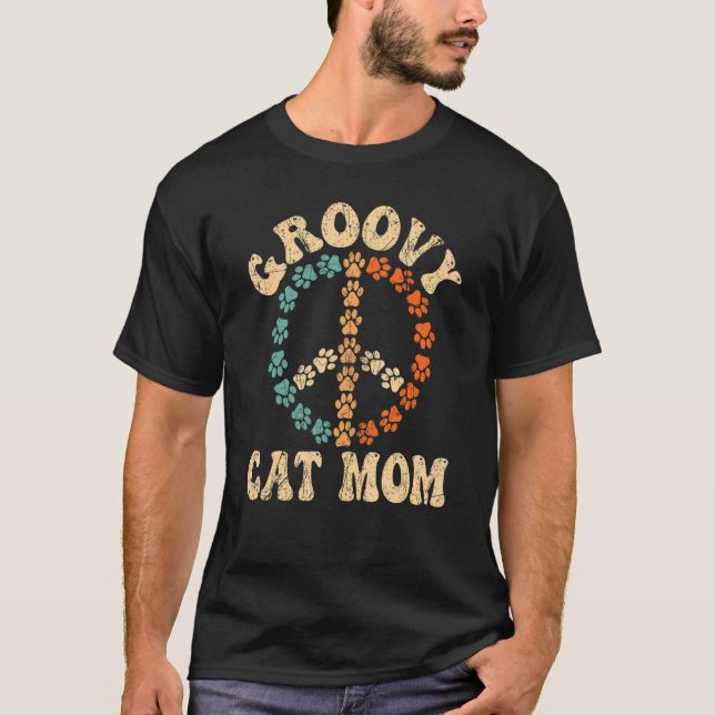 Camiseta Groovy Cat Mãe 70 Estética de 1970 (Frente)