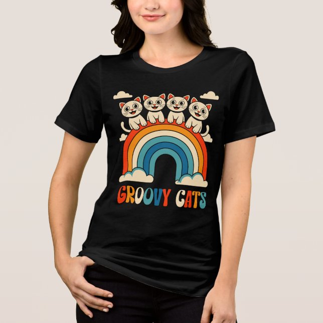 Camiseta Groovy Cats Retro Rainbow Design (Frente)