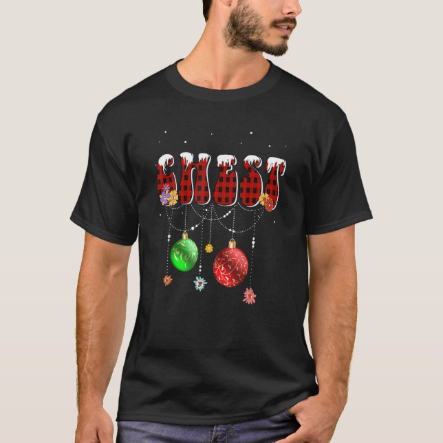 Camiseta Groovy Chest Loucos de Natal Correspondendo Casal  (Frente)