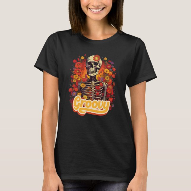 Camiseta Groovy Chill Halloween Skeleton Skelull (Frente)