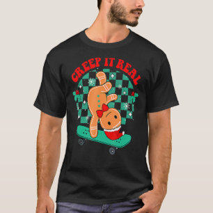 Camiseta Groovy Christmas Creep It Real Cute Gingerbird Sa