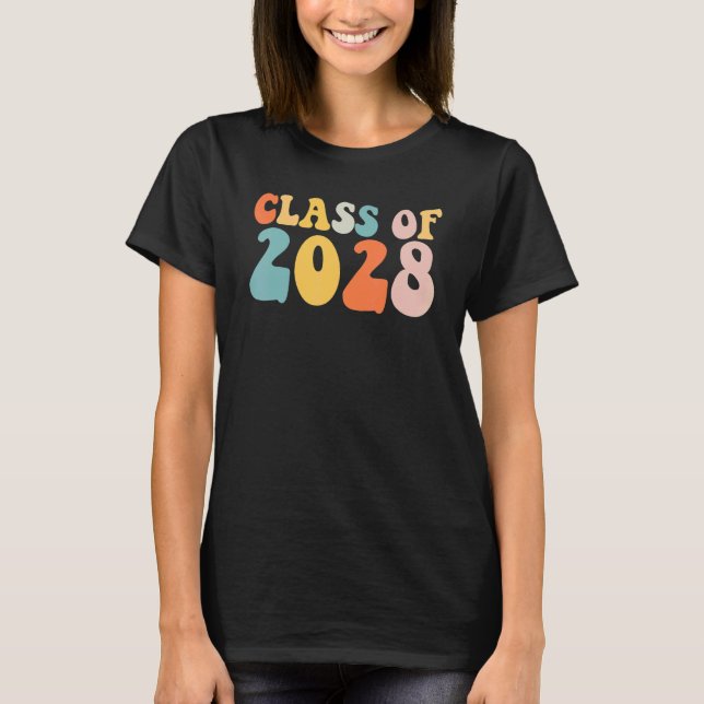 Camiseta Groovy Class Of 2028 Senior Junior 12th Grade Back (Frente)