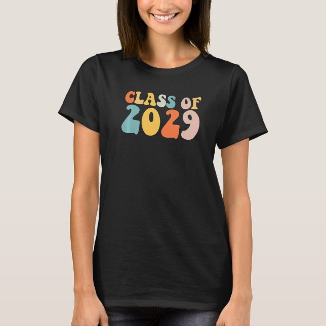Camiseta Groovy Class Of 2029 Senior Junior 12th Grade Back (Frente)