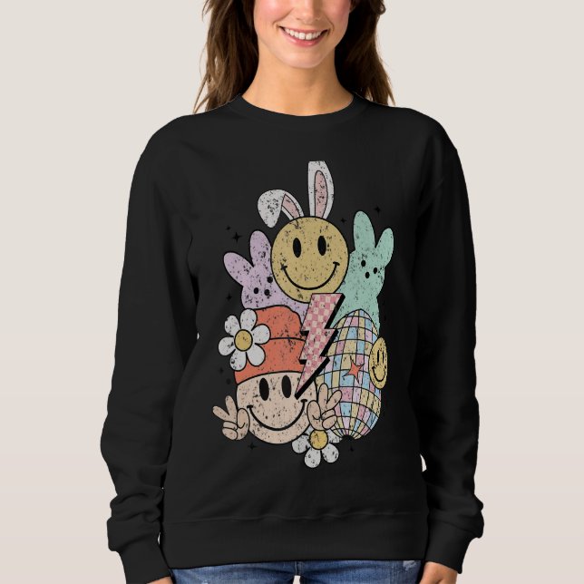 Camiseta Groovy Cute Easter Bunny Smile Face Happy Easter D (Frente)