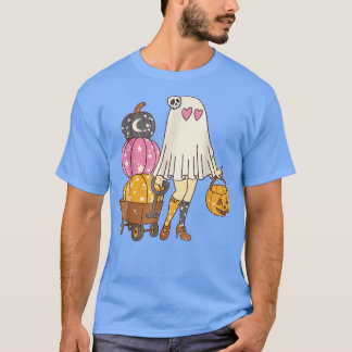 Camiseta Groovy Cute Ghost Floral Spooky Vibes Hippie Hallo