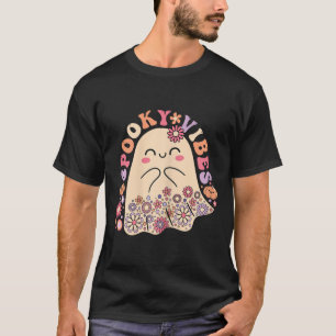 Camiseta Groovy Cute Kawaii Ghost Floral Spooky Vibes Hippi