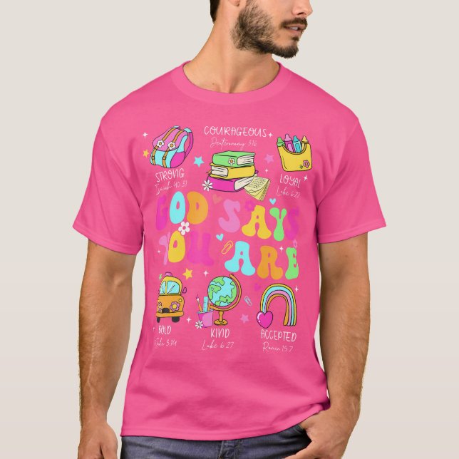 Camiseta Groovy Deus Diz Que Você É Professora Cristã (Frente)